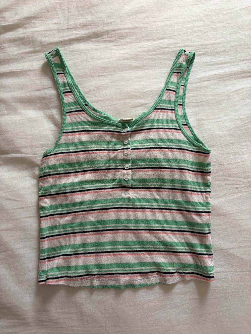 Garage Striped Ribbed Tank Top in Mint Green and Light Pink